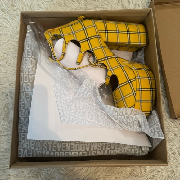 Steve Madden Yellow Plaid Rosario Chunky Strappy Platform - Clueless - 90’s Y2K - Picture 4 of 9